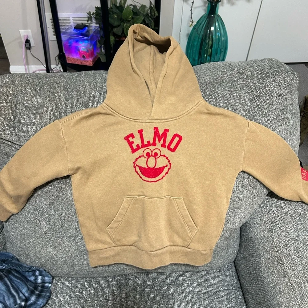 Tan Elmo Hoodie with Red Embroidery - Picture 1 of 3